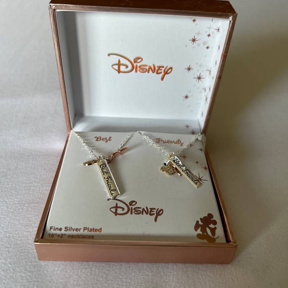 NEW in Gift Box DISNEY Best Friends (2) Fine Silver Plated Necklaces 16” - Picture 3 of 6
